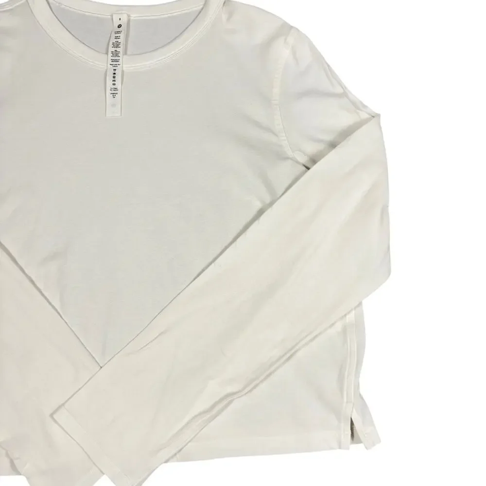 lululemon White Cates LS Long Sleeve T-Shirt Size 8 Cotton Lyocell Linen Blend - Picture 4 of 9